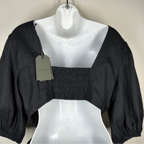 All Saints Colette Linen Mini Dress in Black 10 - Picture 8 of 10